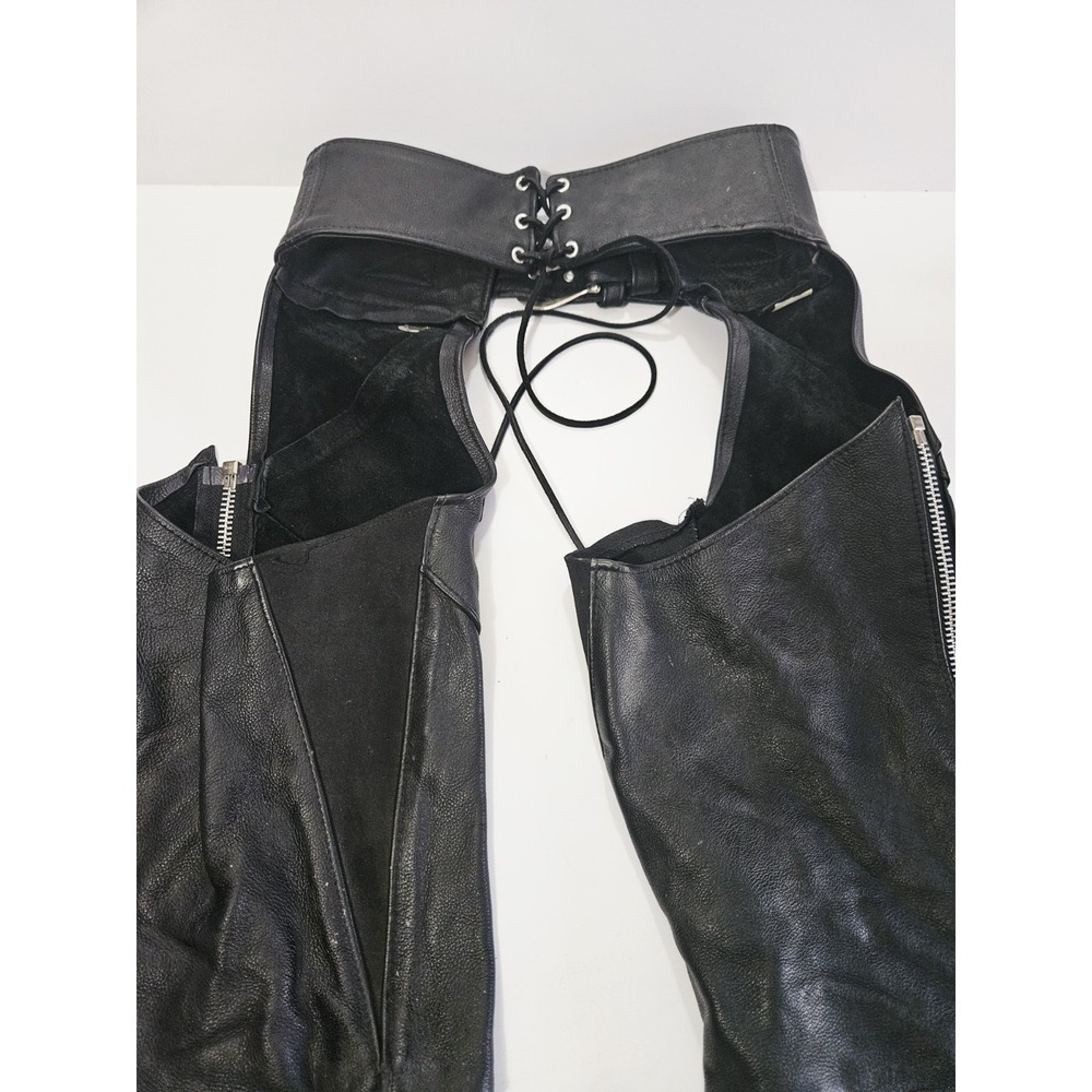 Vintage Harley Davidson Women's Black Leather Motorcycle Riding Chaps Size Small - Picture 12 of 13